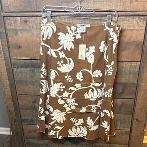 Acorn Brown and Cream Floral A-Line Skirt